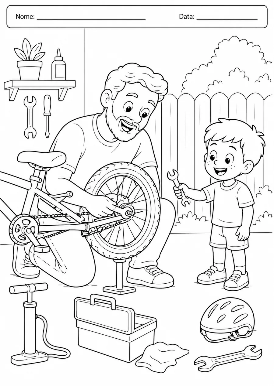 Atividade para colorir — consertando a bicicleta