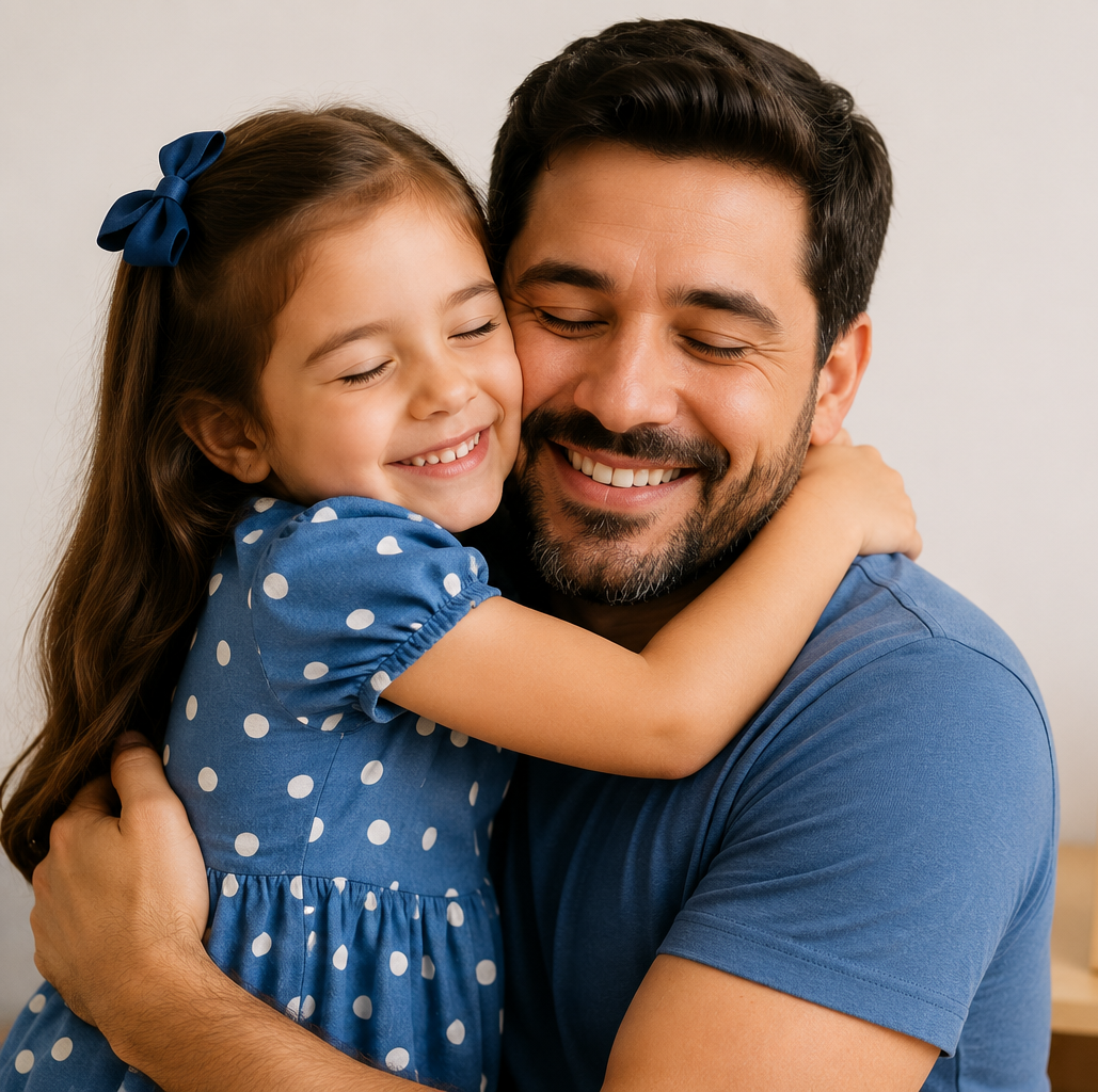 Pai e filha se abraçando com carinho